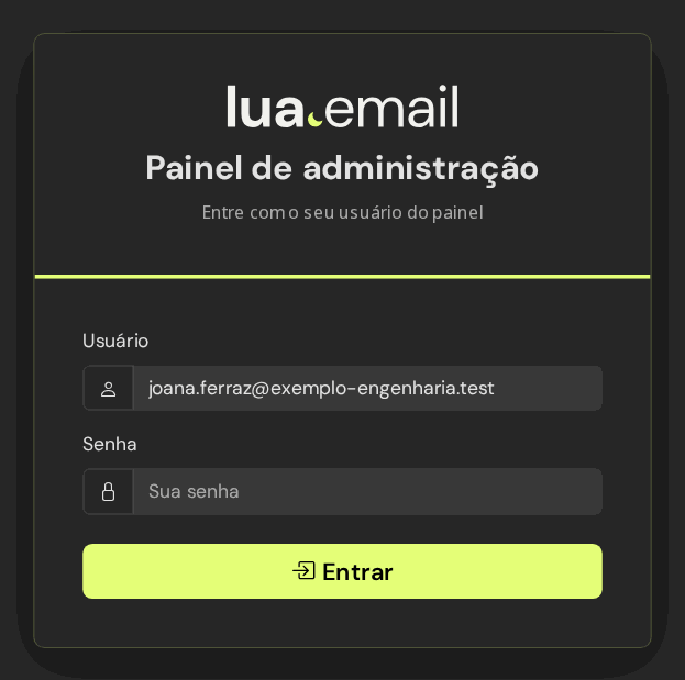 Tela de entrada do painel com os campos Usuário e Senha e o botão Entrar