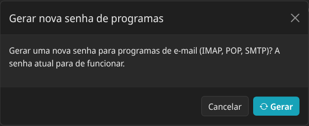 Janela de confirmação para gerar uma nova senha de programas, avisando que a senha atual para de funcionar