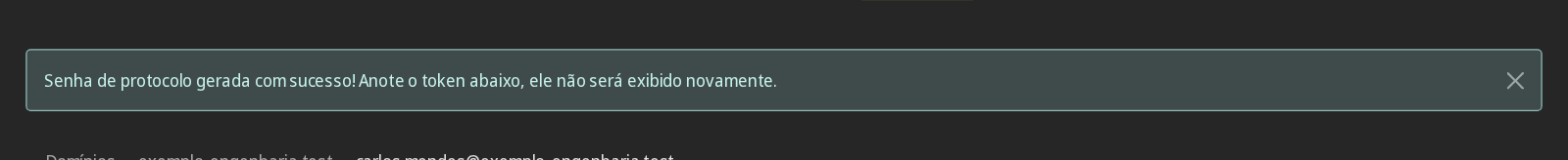 Aviso verde com a nova senha de programas e o alerta de anotar agora