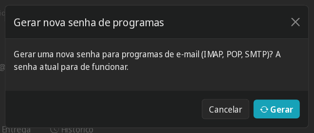 Janela Gerar nova senha de programas avisando que a senha atual para de funcionar