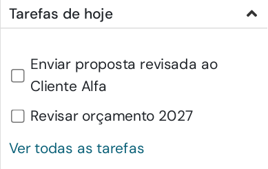 Quadro Tarefas de hoje no webmail, com duas tarefas para o dia