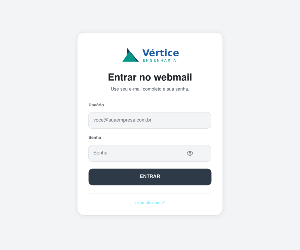 Tela de entrada do webmail com a marca de uma revenda de exemplo